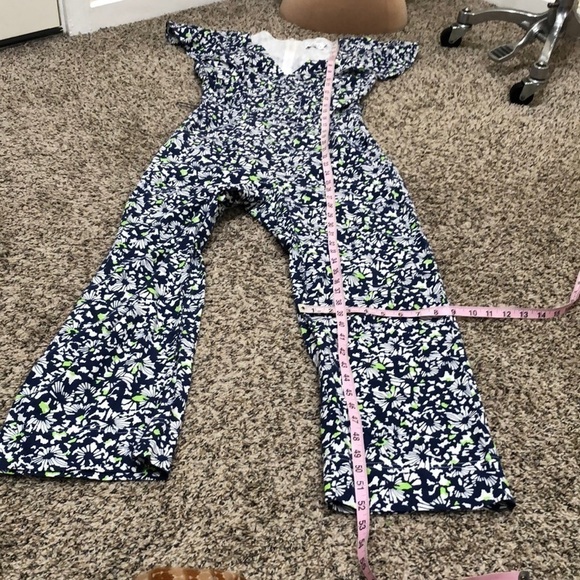 Tanya Taylor Avalon Jumpsuit Size 0 Blue Floral Linen Blend Ruffle Wide Leg - Picture 13 of 14